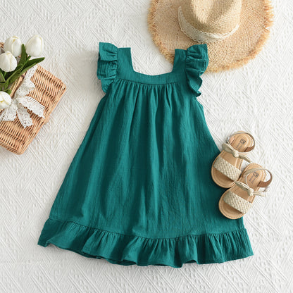 Girls' Silk Belt Vacation Cotton Dress