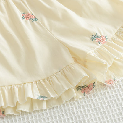 Girls' Floral Embroidery Ruffle Cotton Set