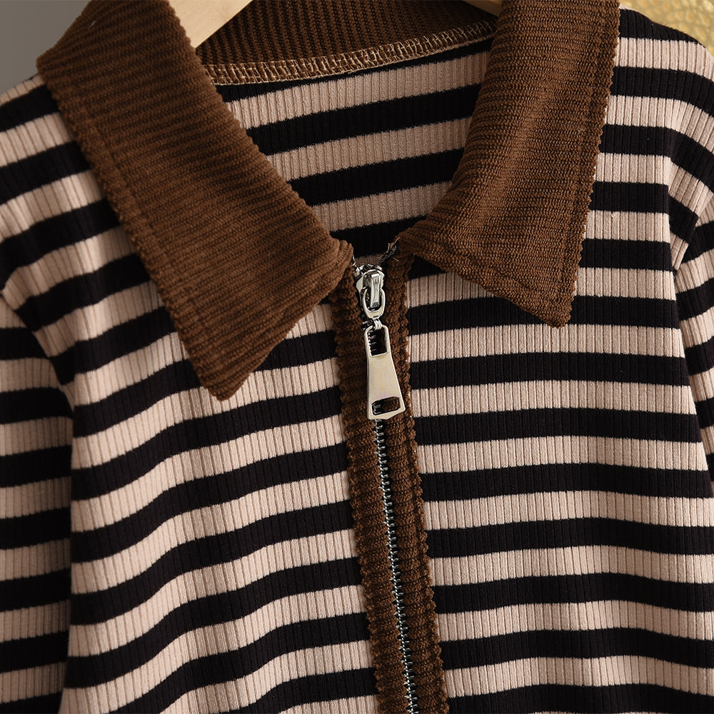 Girls' Classic Stripes Zip Coat+Flared Trousers Teen Set