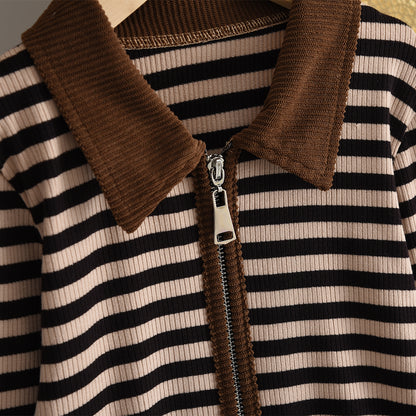 Girls' Classic Stripes Zip Coat+Flared Trousers Teen Set