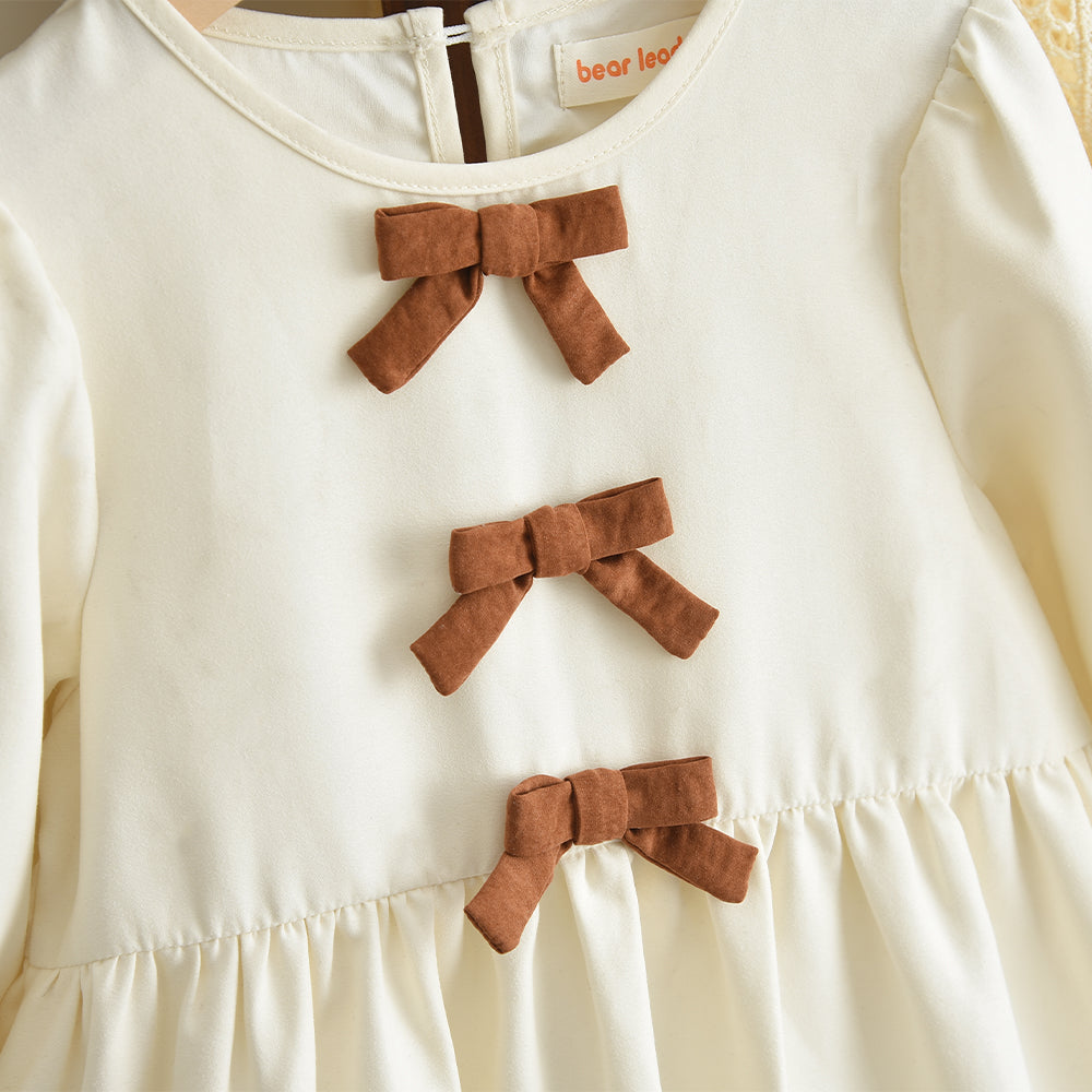 Girls' Bow-knot Contrast Color Casual Dress