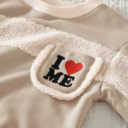 Girls'&Boys' Letters Flannelette Patchwork Sweatshirt Set