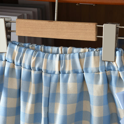 Girls' Long Sleeve T-shirt Plaid Lantern Pants+Free Bag 3pcs Set