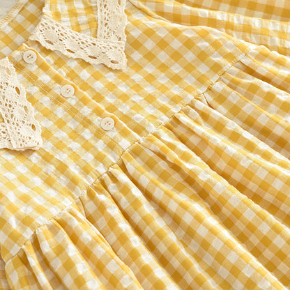 Girls' Lace Plaid Pattern Cute Dress