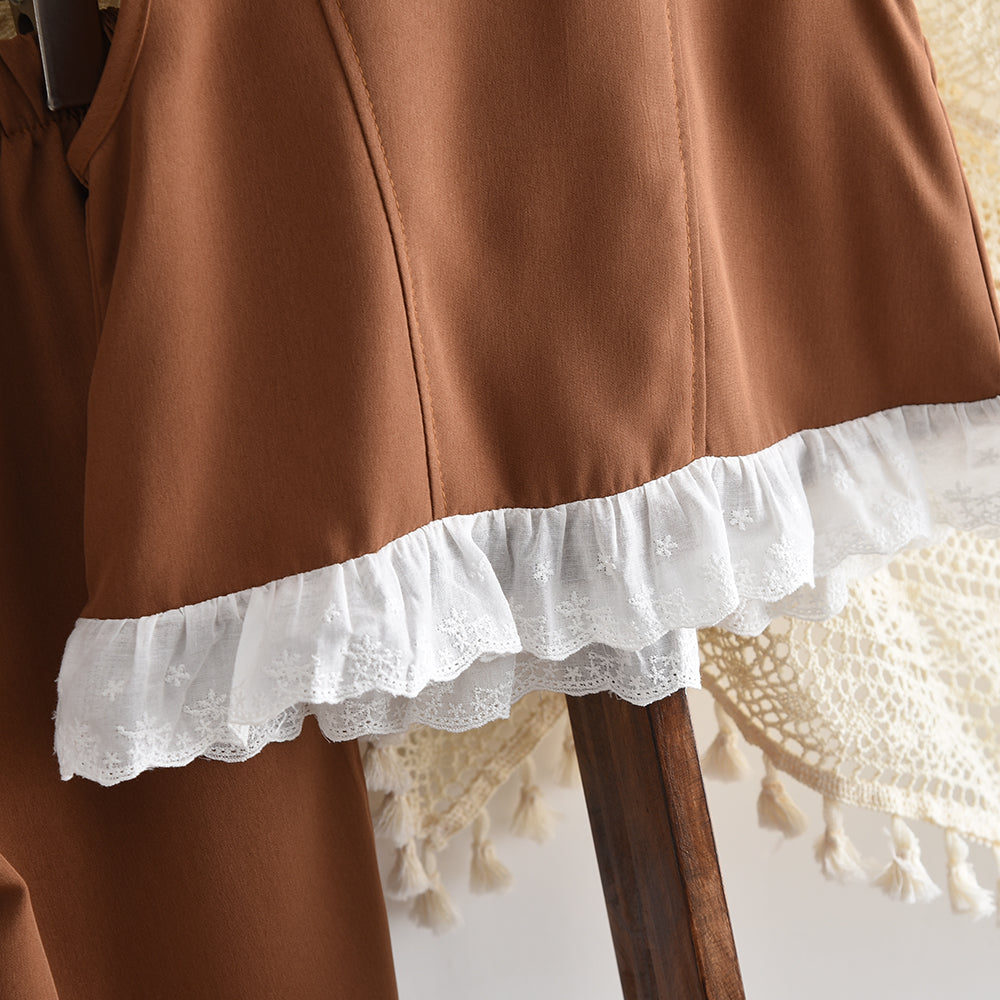 Lace Vest+Pant Brown Casual Outfit Girls' Summer Set