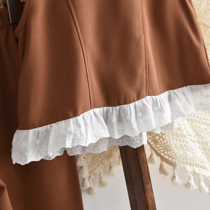 Lace Vest+Pant Brown Casual Outfit Girls' Summer Set