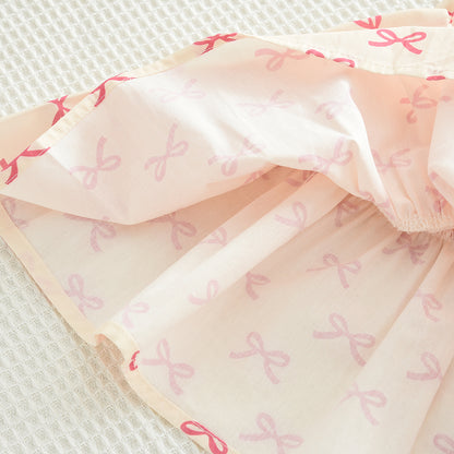 Girls' Bow-knot Printing Shirt+Patchwork Skirt Set