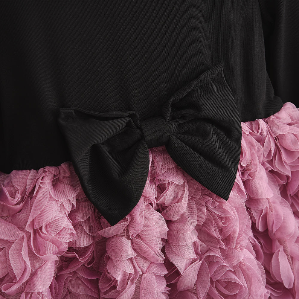 Girls' Lace Collar 3d Flowers Bow Dress Fashion Outfit