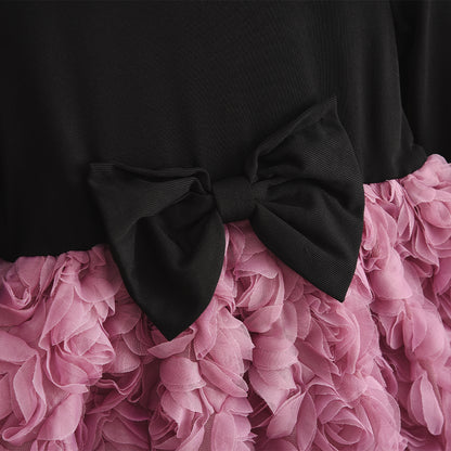 Girls' Lace Collar 3d Flowers Bow Dress Fashion Outfit
