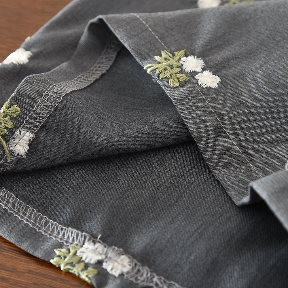 Cute Floral Embroidery Lace Shirt+Pleated Skirt Girls' Vintage Set