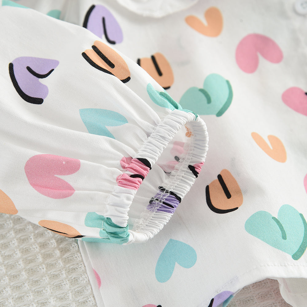 Girls' Bow-knot Printing Shirt+Patchwork Skirt Set