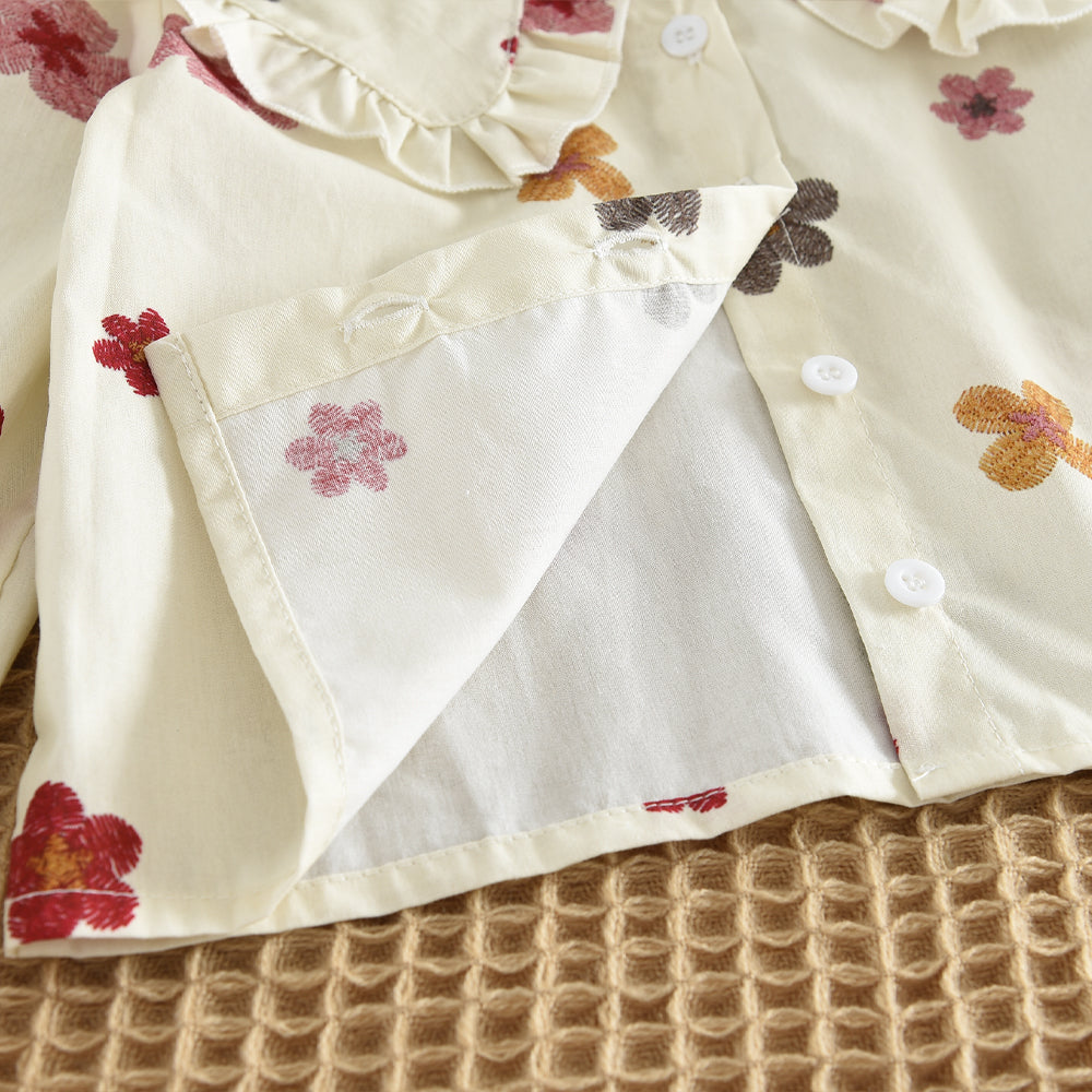 Spring&Autumn Colorful Floral Prints Long Sleeve Shirt+Skirt Girls Set