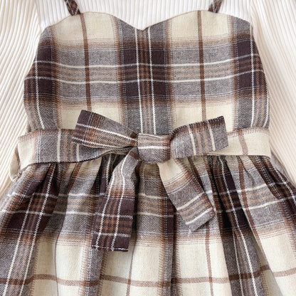 Girls' Plaid Patchwork Dress Free Hat