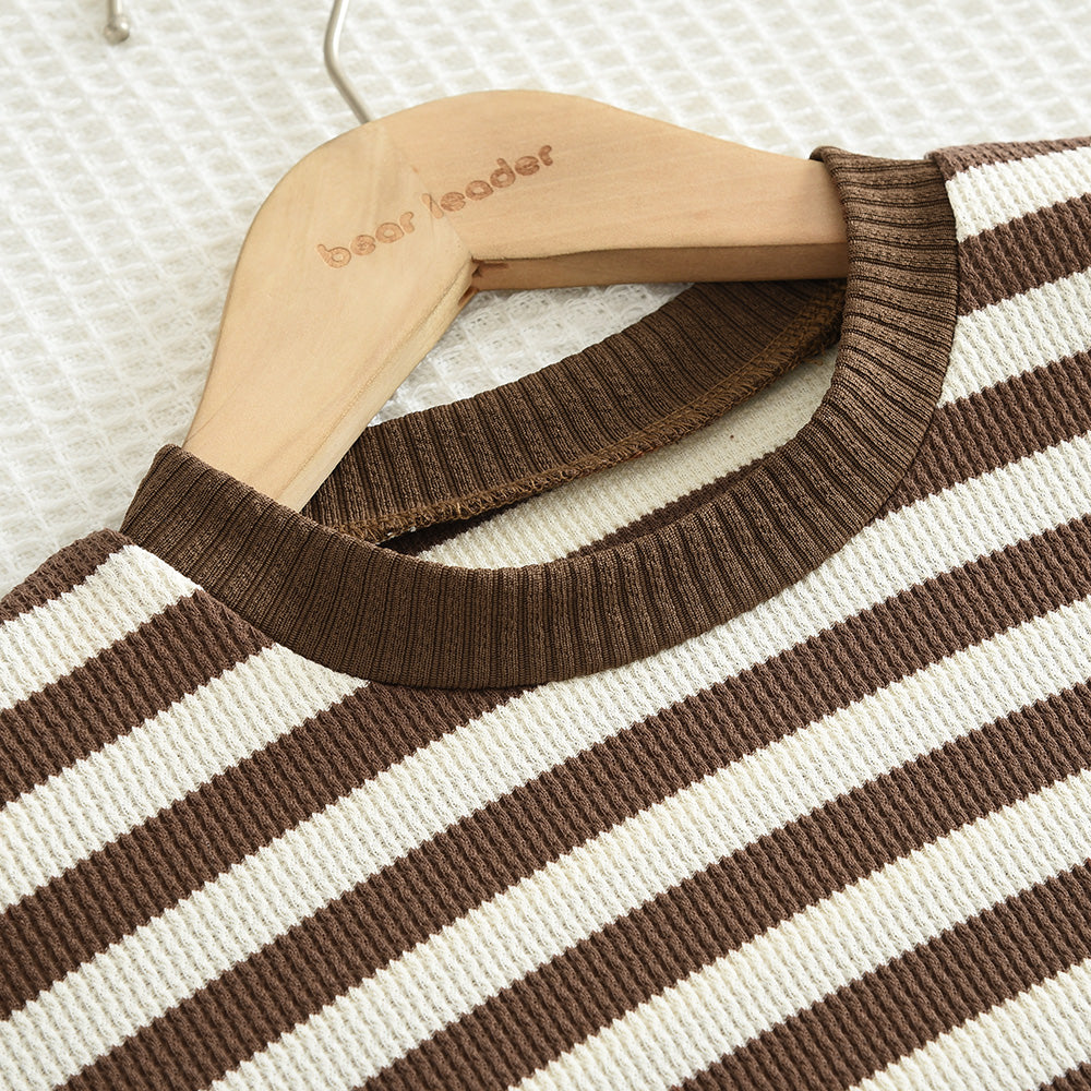 Girls' Contrast Colors Stripes Classic Casual Set