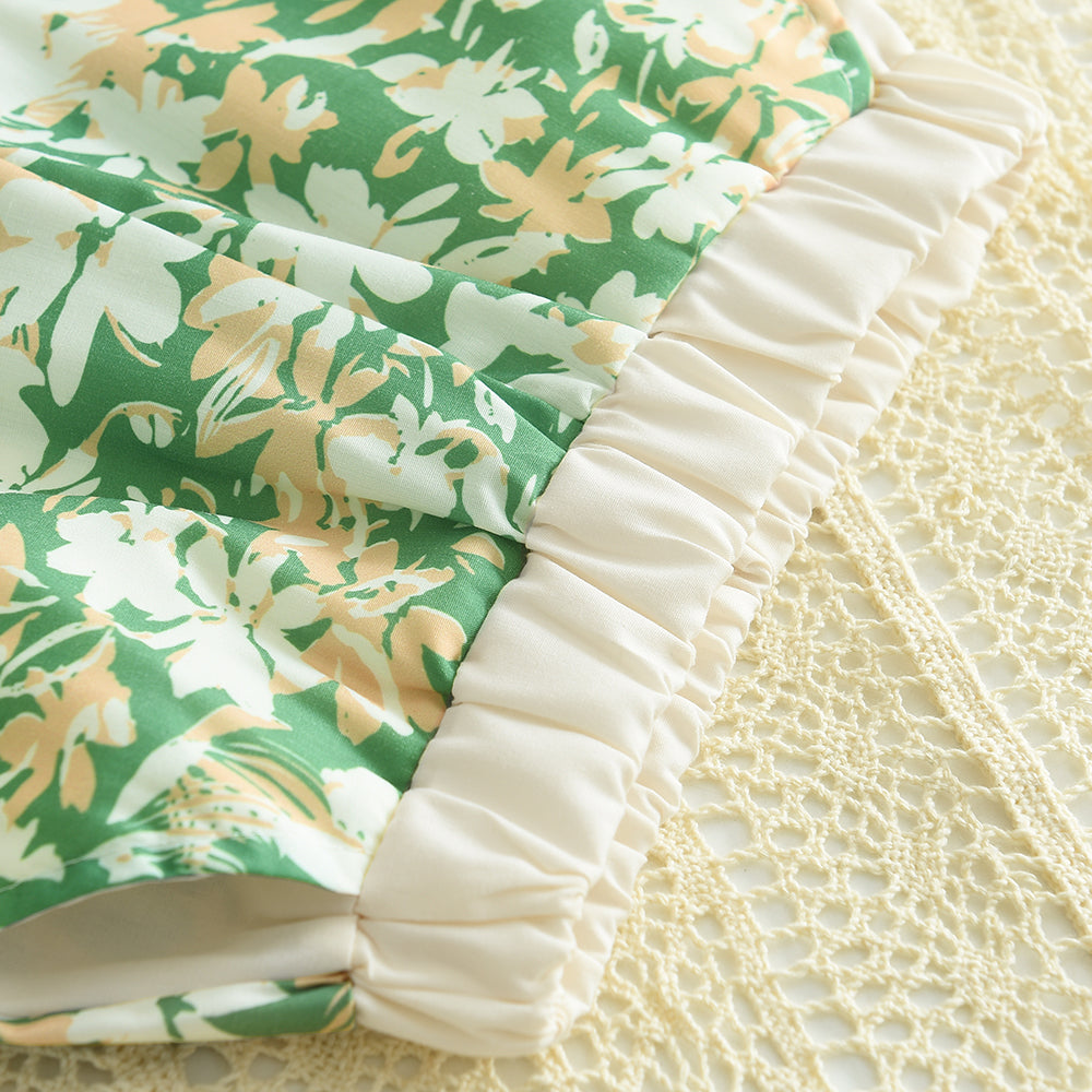 Girls' Printing Lace Shorts Set