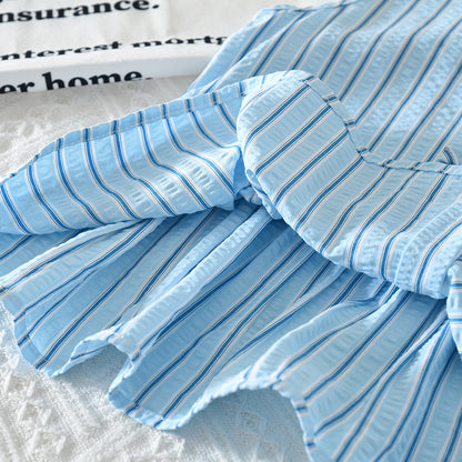 Bow Ruffle Vest+Pants Stripes Girls' Casual Set