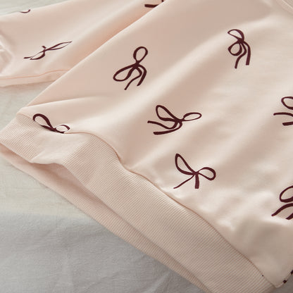 Girls' Bow Print Sweatshirt Stripes Sweatpants 2pcs Casual Set Girls Clothes