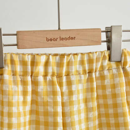 Fresh Plaid Ruffle Shirt+Casual Pants Girls' Cute Set