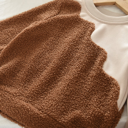 Teddy Velvet Irregular Contrast Colors Sweatshirt Set Fashion Kid Clothes