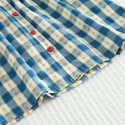 Girls' Contrast Colors Plaid Shorts Set