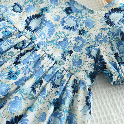 Girls' Floral Prints Art Blue Casual Dress