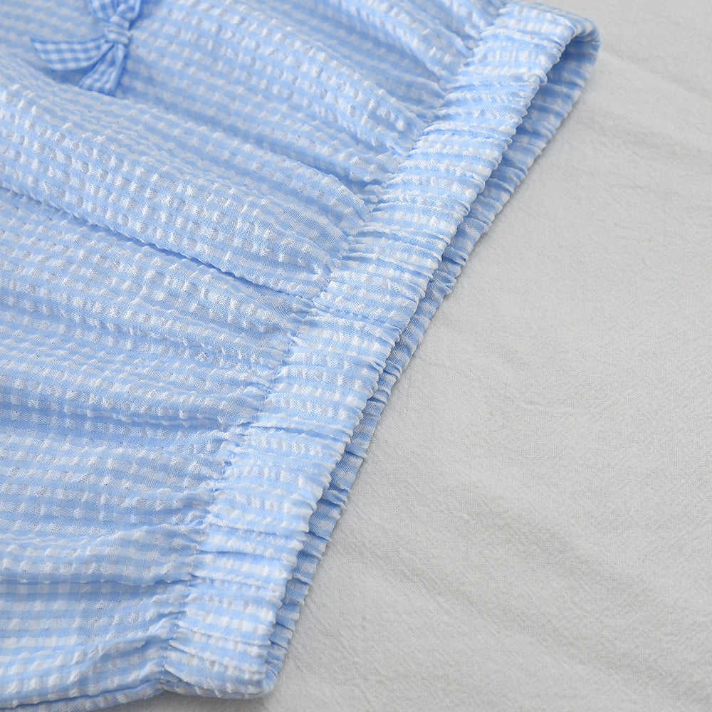 Girls' Bow-knot T-shirt+Plaid Shorts Pajamas Set