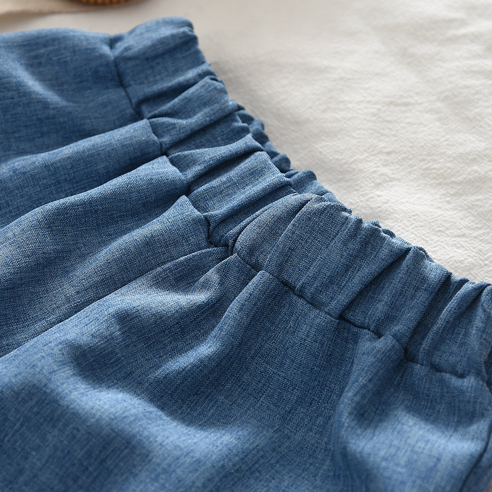 Bow Ruffle Sleeveless Vest+Trousers Girls' 2pcs Fashion Set