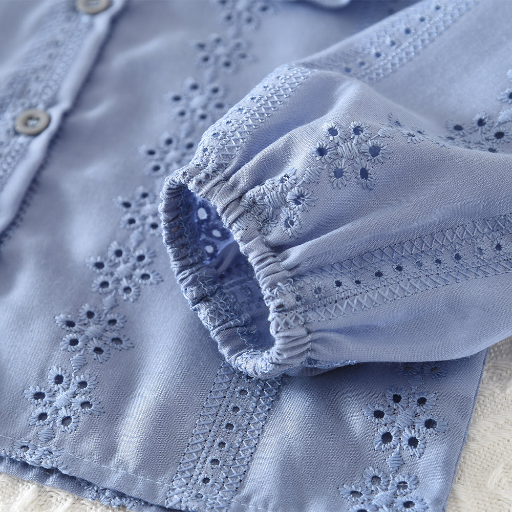 Girls' Floral Hollow-out Ruffle Set