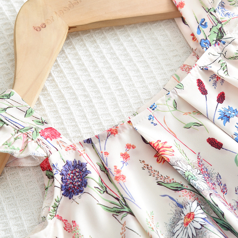 Girls' Floral Printing Shorts Trousers 3pcs Pajamas Set