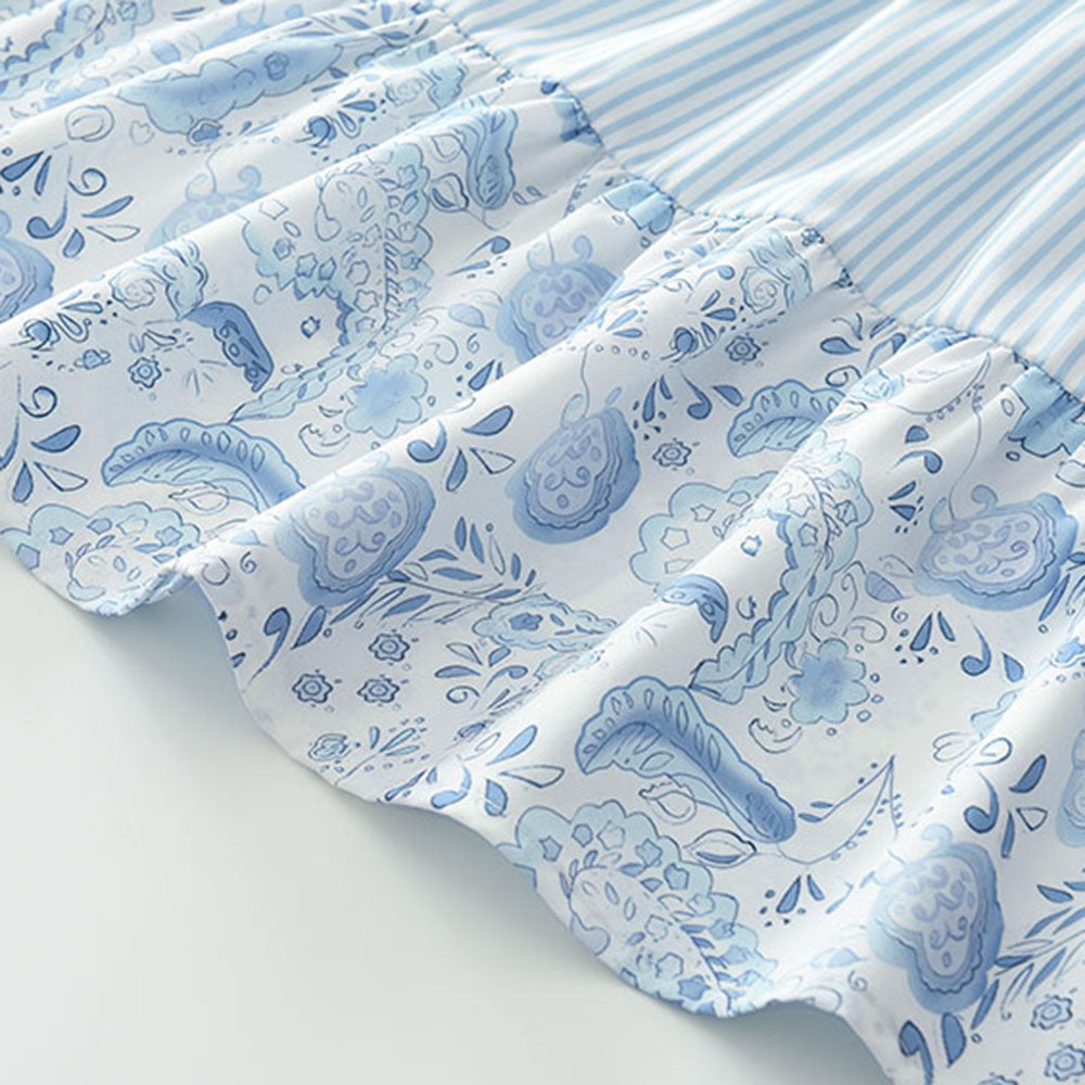 Girls' Print Patchwork Dress Adjustable Shoulder Strap Sundress