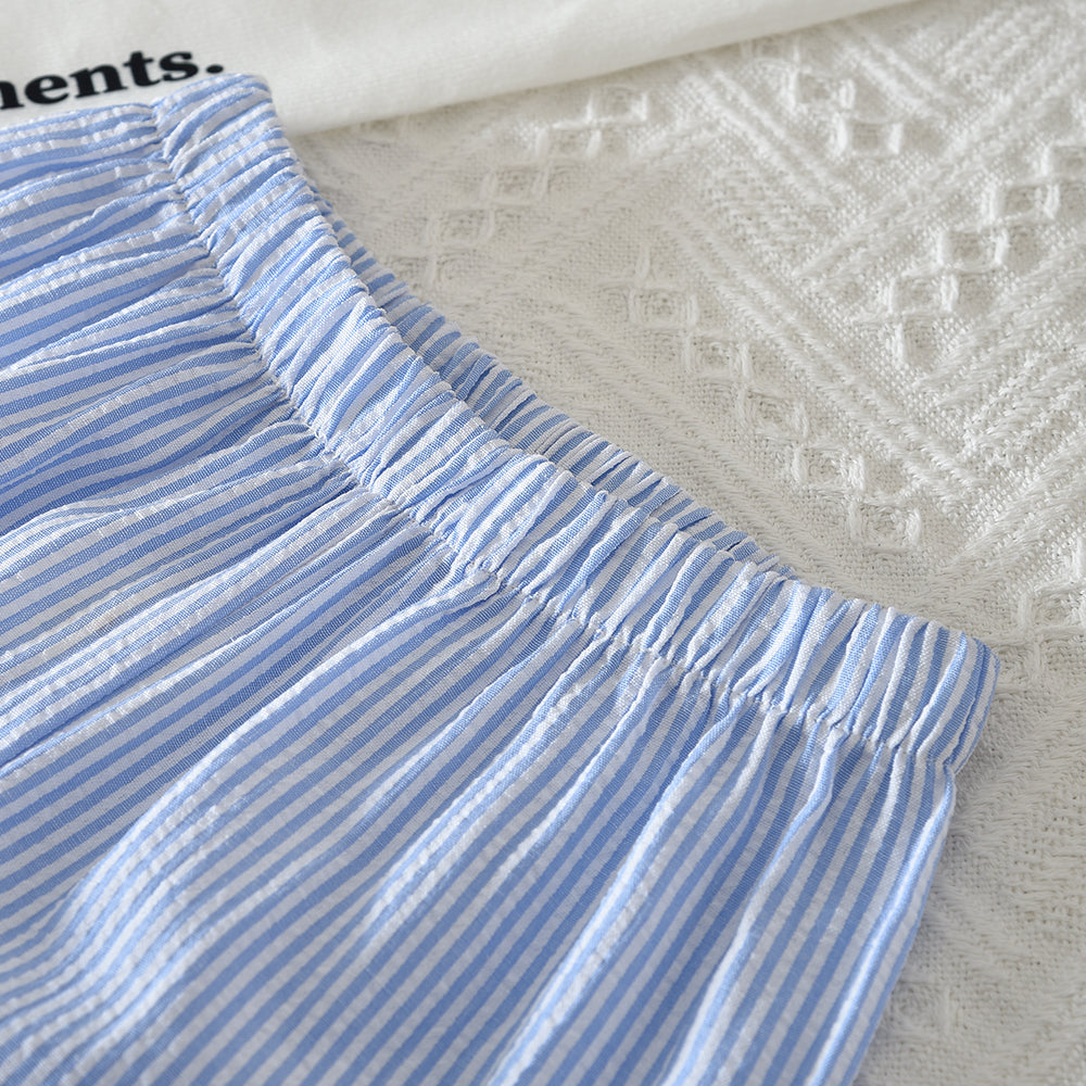 Cute Bow Embroidery Vest+Pants Stripes Girls' Summer Set