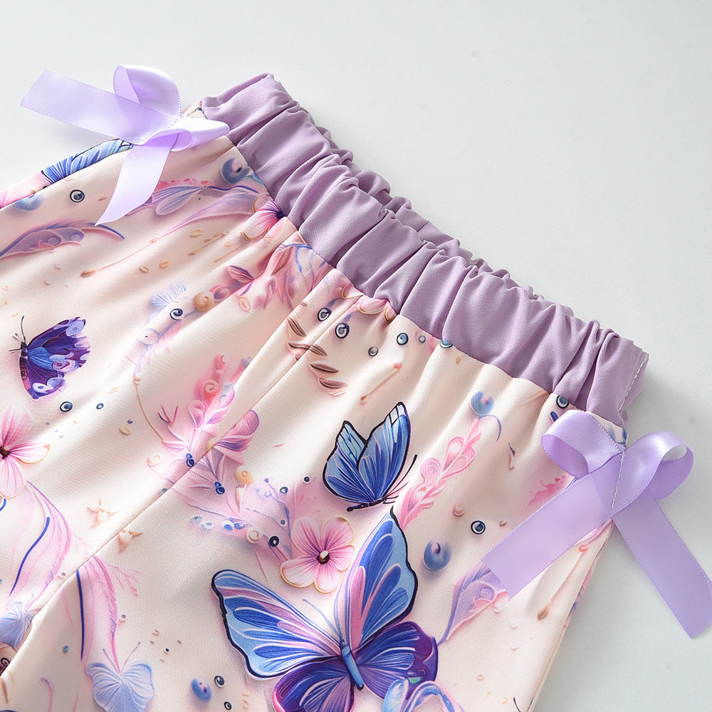 Girls' Butterfly Printing Bow-knot Set