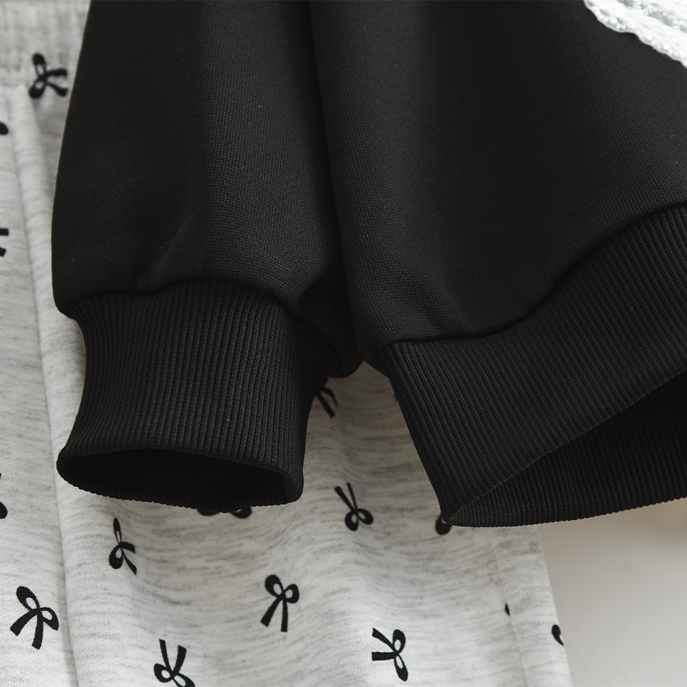 Girls' Lace Sweatshirt+Prints Flared Pants Cute Set