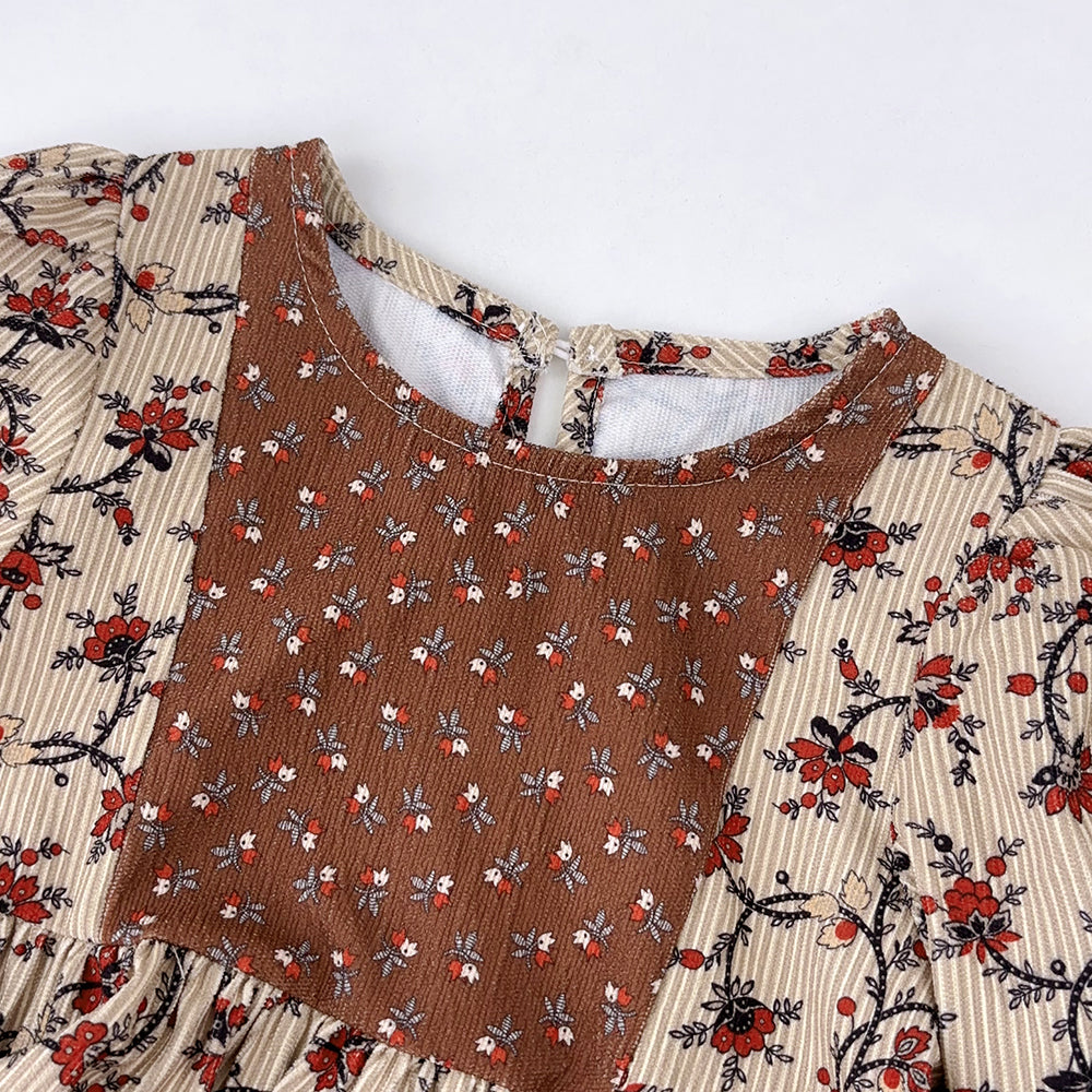 Girls' Floral Patchwork Vintage Dress
