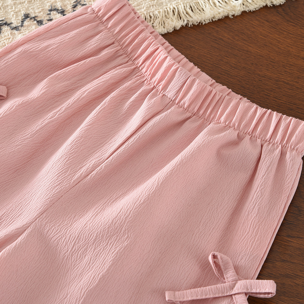 Puffy Sleeve Ruffle Shirt+Bow Lantern Pants Girls' Cute Summer Outfit
