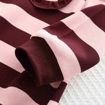 Girls' Stripes Large Lapel Casual Dress