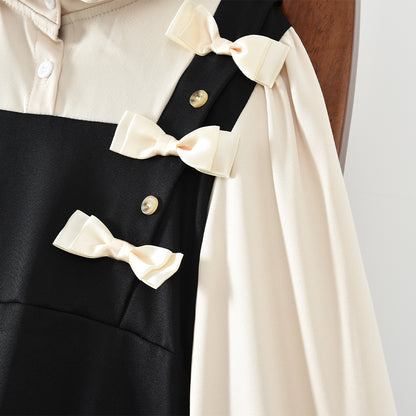 Girls' Bow-knot Patchwork Preppy Style Casual Dress