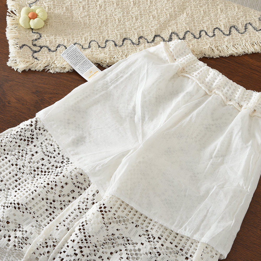 Geometric Pattern Hollow-out Vest+Pants Girls' Fashionable Summer Outfit