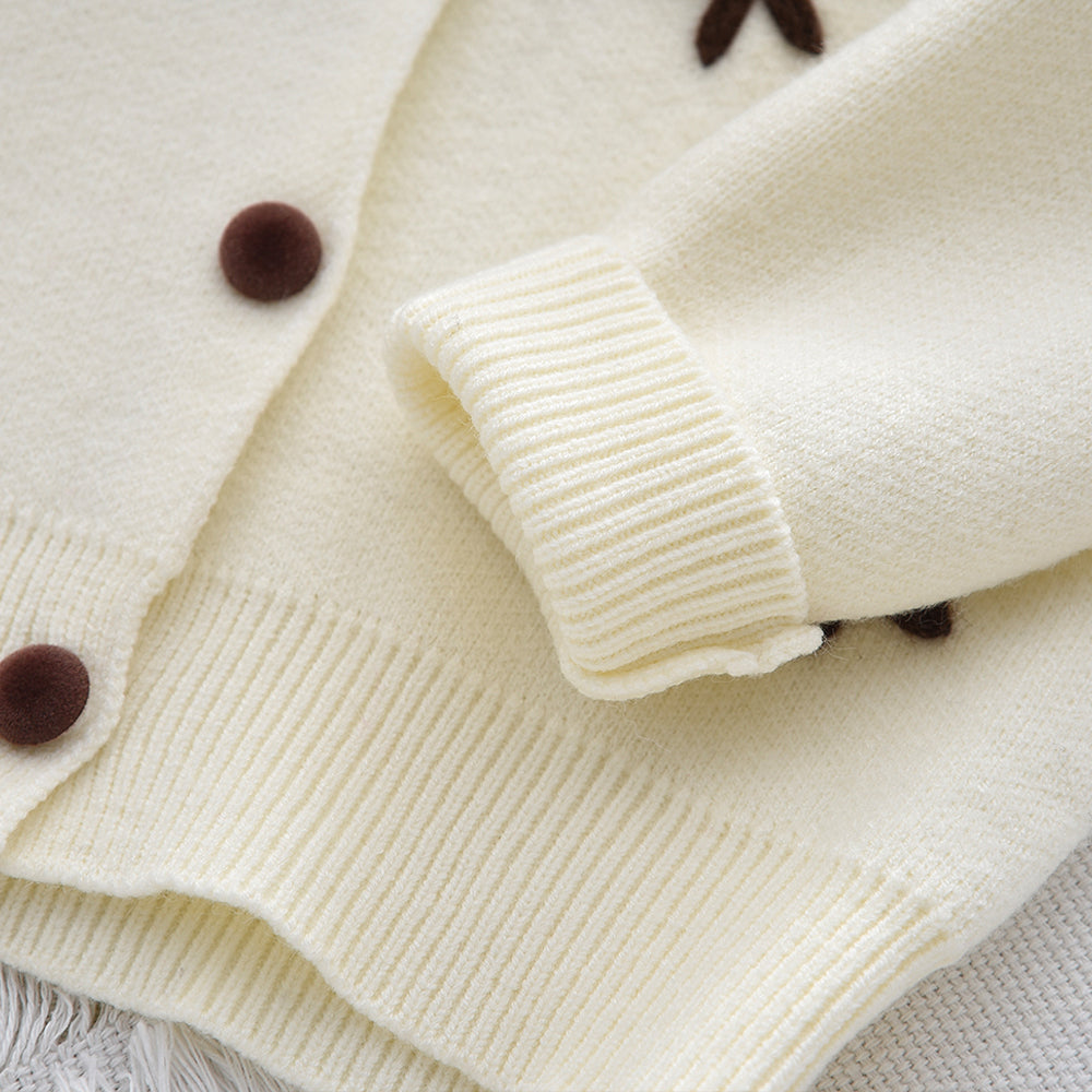 Girls' 3D Floral Cardigan+Pleated Skirt Knitted Sweater Set