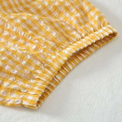 Lace Collar Plaid Sleeveless Shirt+Shorts Kid Girls' Cute Set