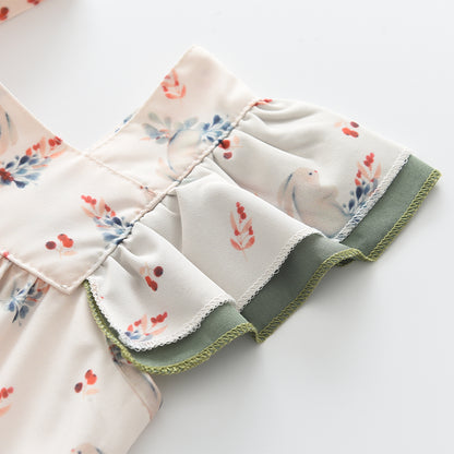 Girls' Cartoon Printing Bow-knot Vintage Dress