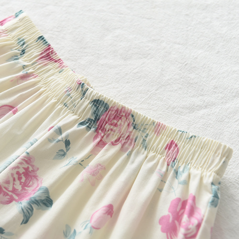 Girls' Floral Printing Lace Organic Cotton Pajamas
