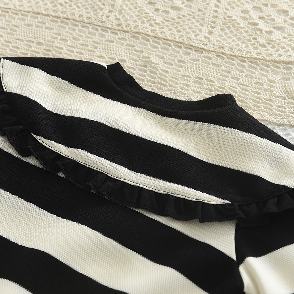 Girls' Stripes Top+Flared Trousers Vintage Set