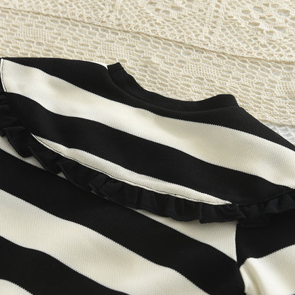 Girls' Stripes Top+Flared Trousers Vintage Set