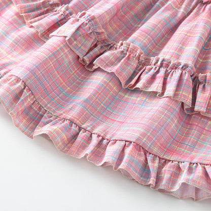 Girls' Plaid Sun-top+Trousers Vacation Set
