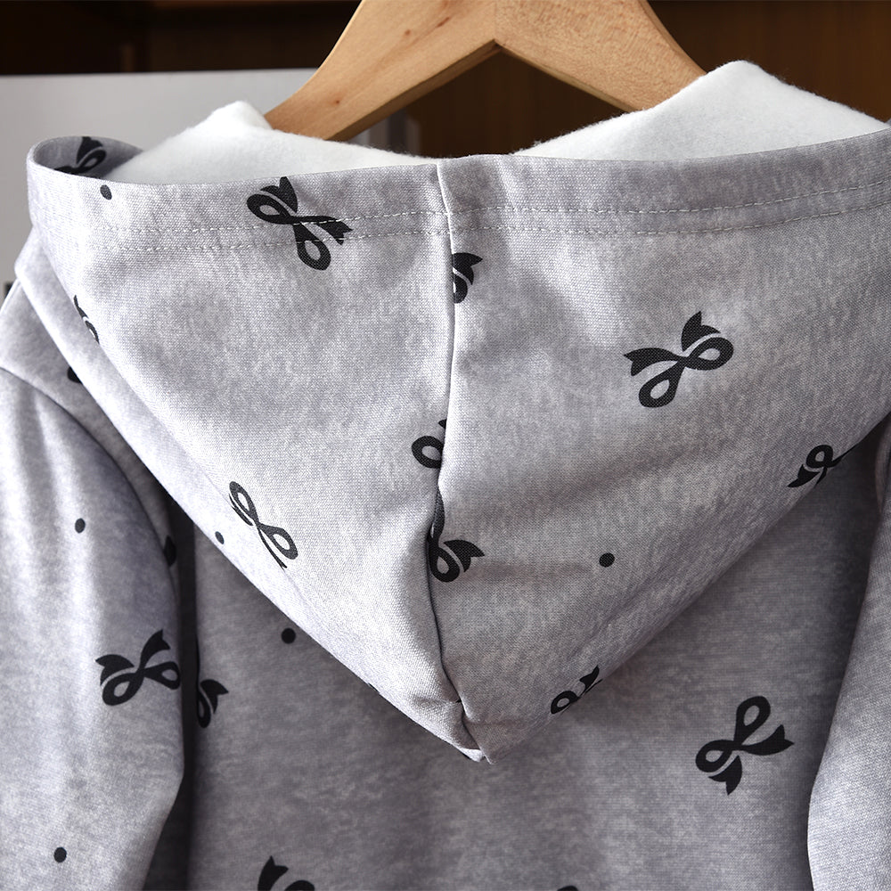 Girls' Bow-knot Printing Sweatshirt Hooded Set