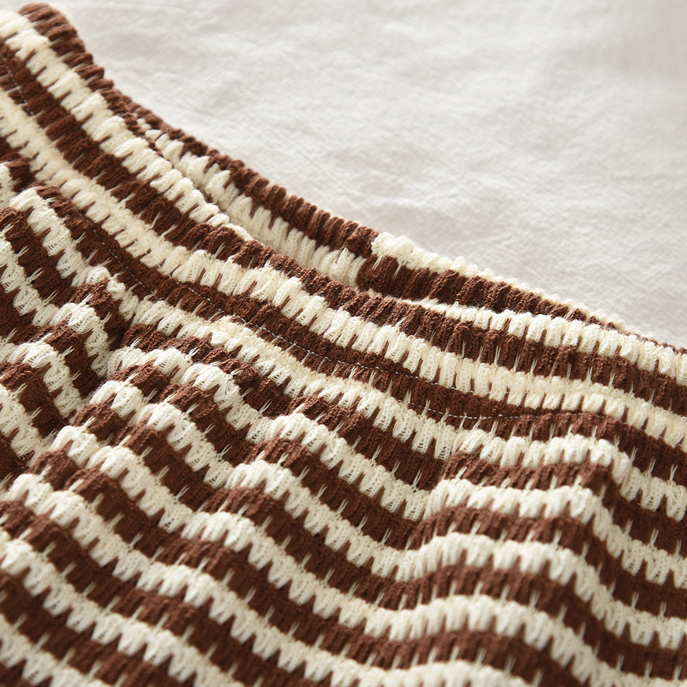 Fashion Stripes Knitted Girls' Set Bow Summer Girls' Vacation Outfit