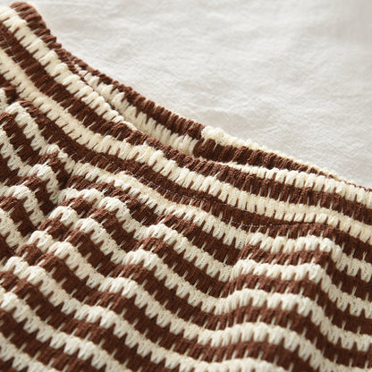 Fashion Stripes Knitted Girls' Set Bow Summer Girls' Vacation Outfit