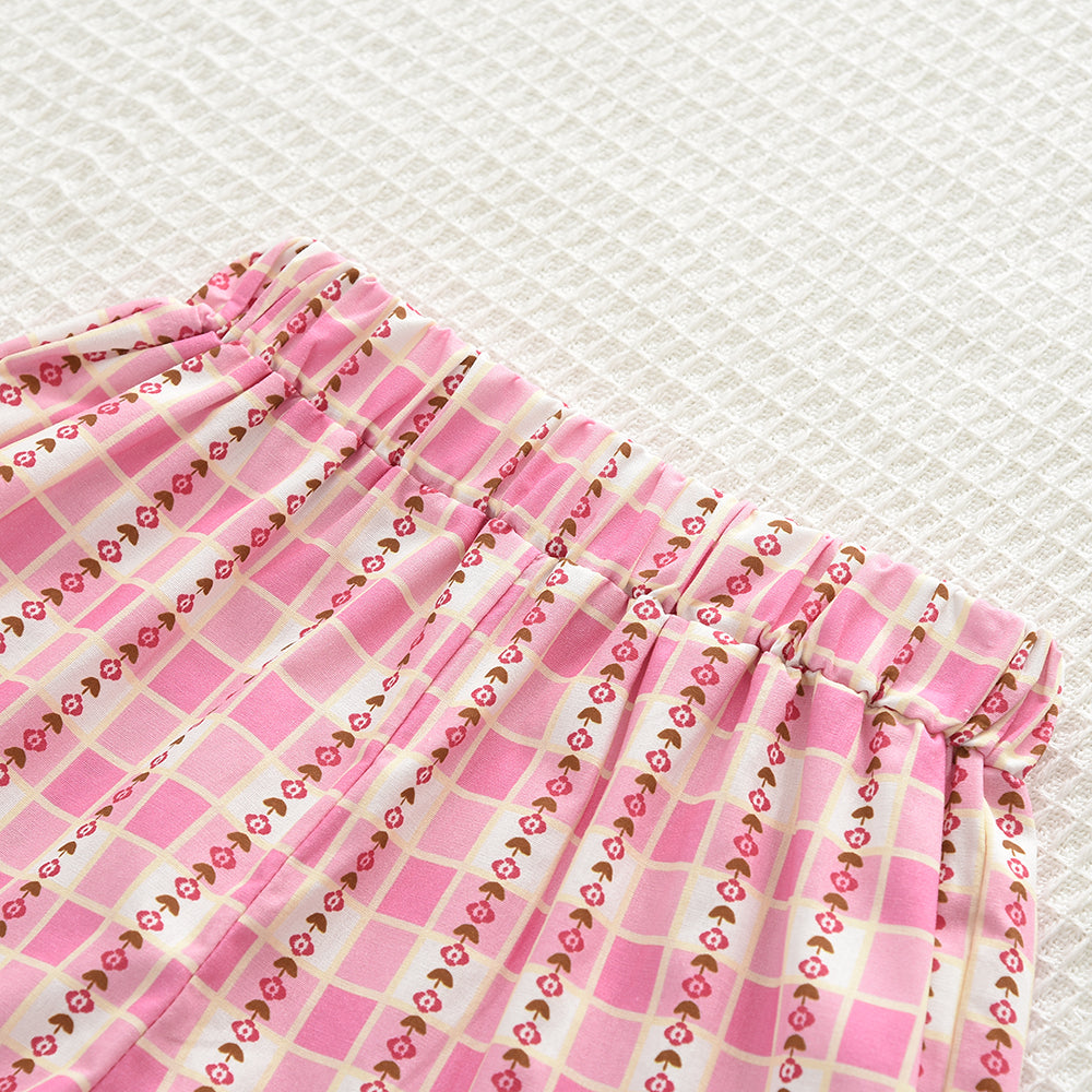 Girls' Floral Embroidery Ruffle Cotton Set