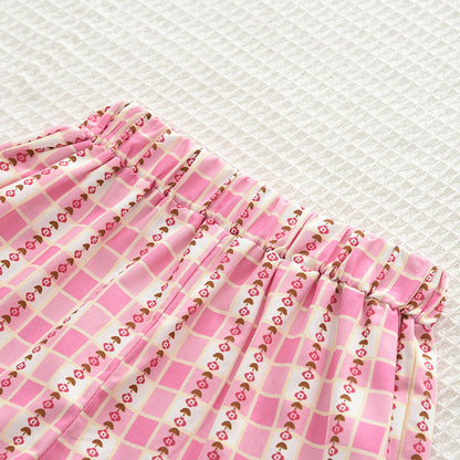Girls' Floral Embroidery Ruffle Cotton Set